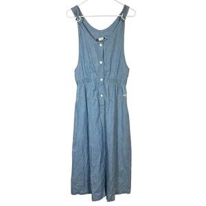 VTG 80s Dreams Blue Chambray Denim Button Dress Cottagecore Boho Pockets Sz L